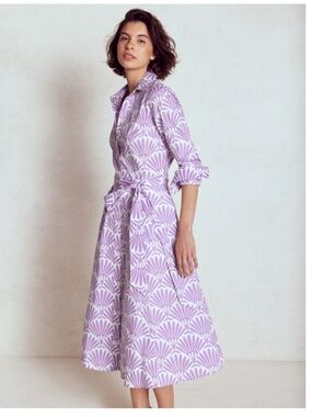 BODEN Midi Shirt Dress Womens US 4 Purple Easter Spring Amy Cotton Deco Palm NEW
